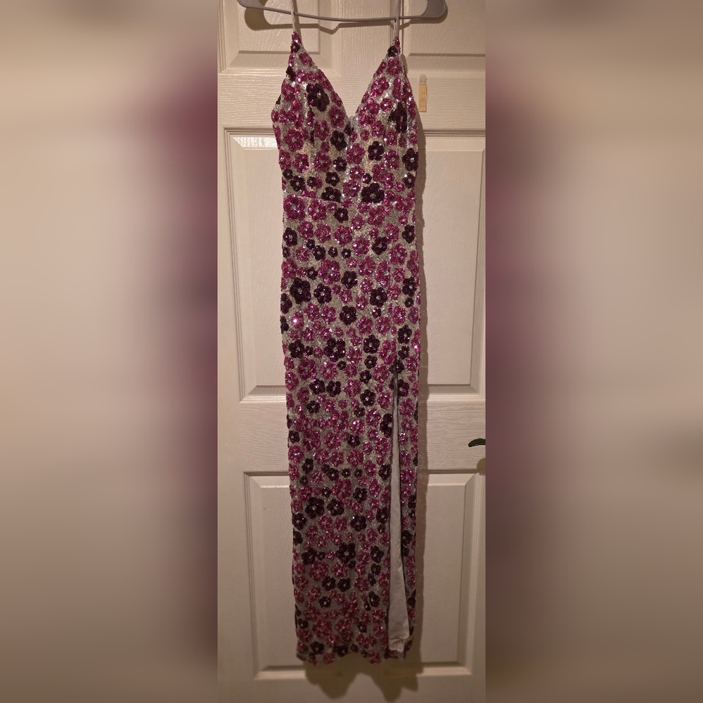 Pink and Purple Floral Sequin Dress